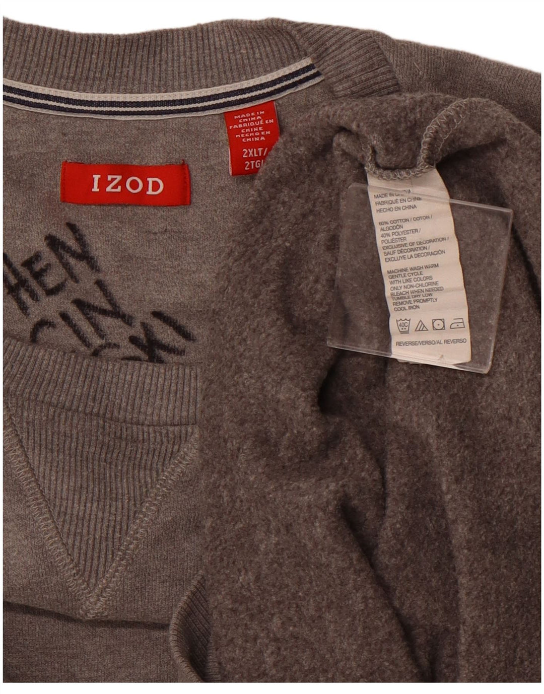 Izod Herre Sweatshirt Jumper 2XL Grå Bomuld
