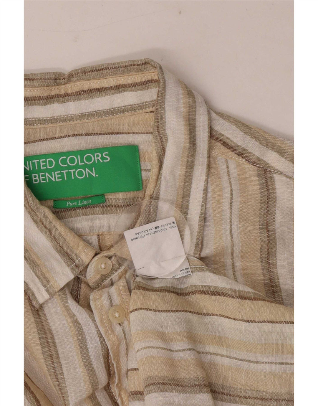 Benetton Herreskjorte Medium Beige Stribet hør