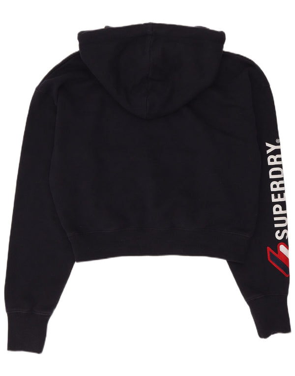 Superdry Womens Oversized Crop Graphic Hoodie Jumper UK 10 Small Navy Blue