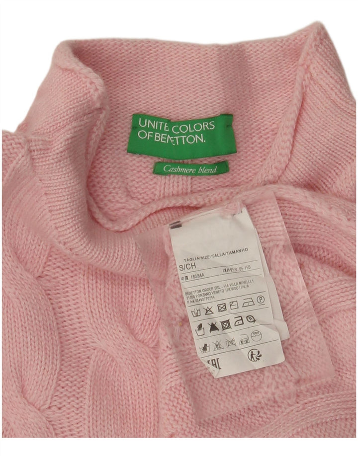 BENETTON Dame Turtle Neck Sweater UK 10 Small Pink Polyamid
