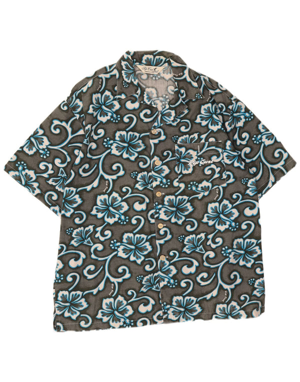 Rip Curl Kortærmet Herreskjorte Stor Grå Blomsterbomuld Hawaiiansk
