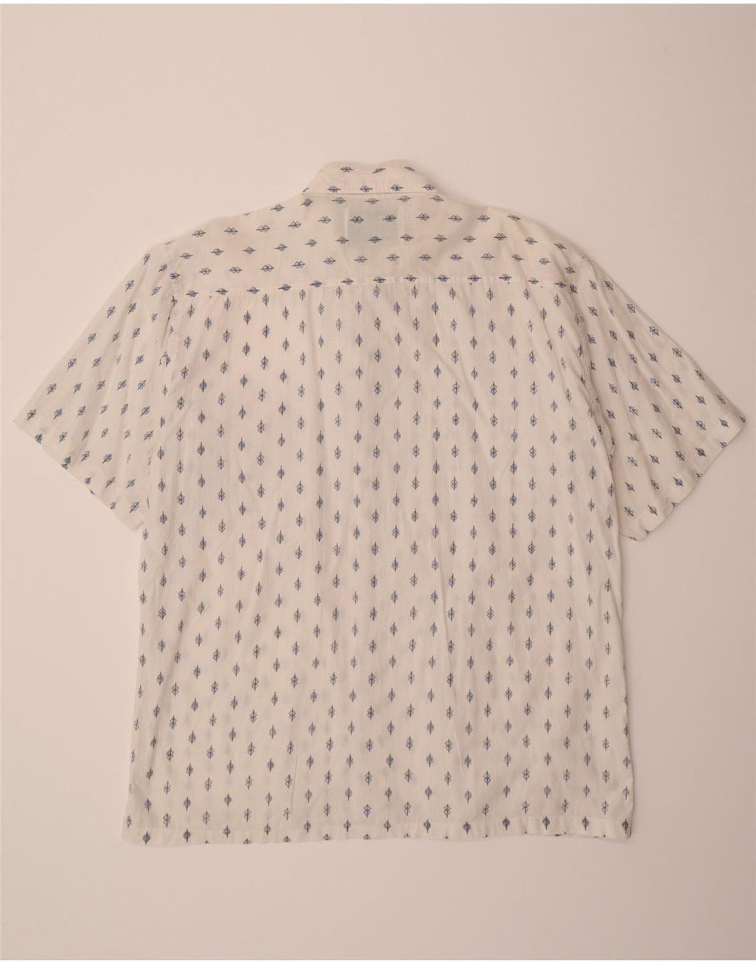 VINTAGE Mens Abstract Pattern Short Sleeve Shirt Large White Cotton Vintage Vintage and Second-Hand Vintage from Messina Hembry 