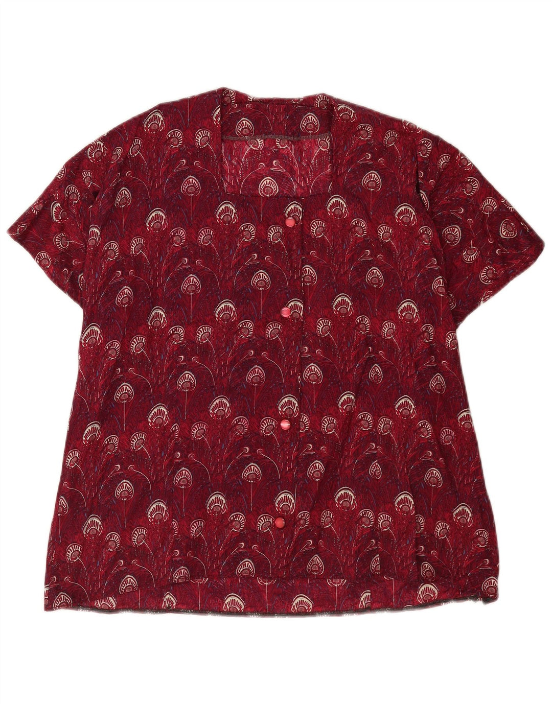 Vintage kvinders abstrakt mønster bluse Top UK 14 Large Burgundy