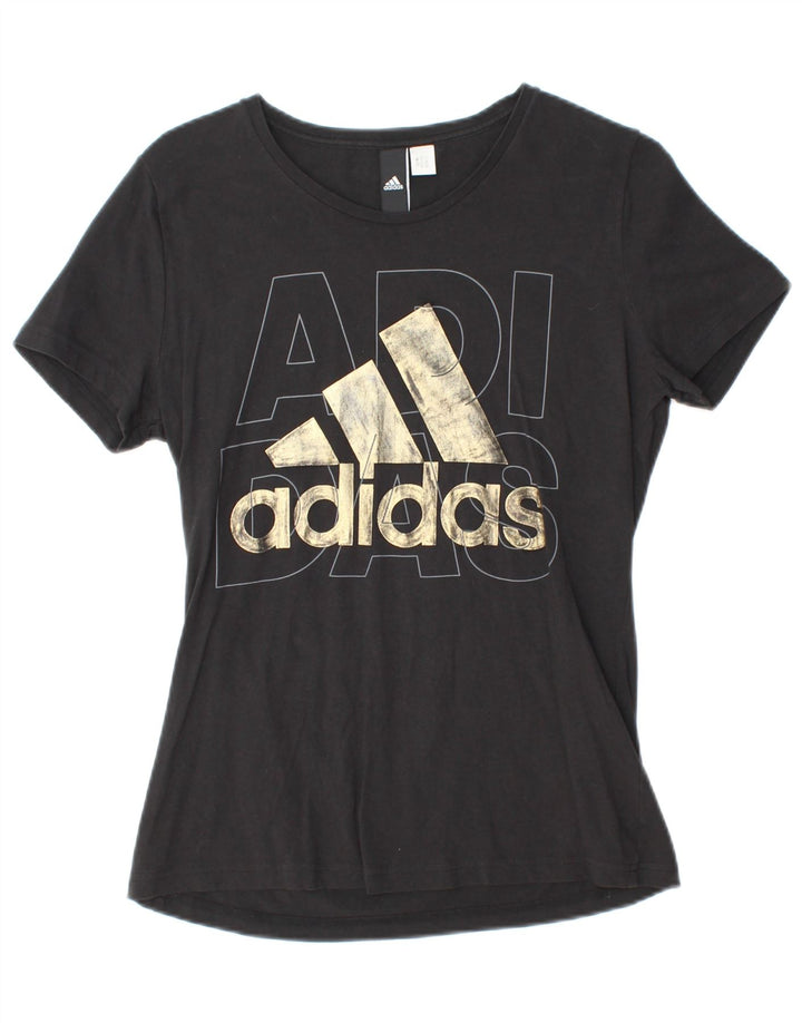 ADIDAS Grafisk T-shirt top til kvinder UK 12 Medium Sort