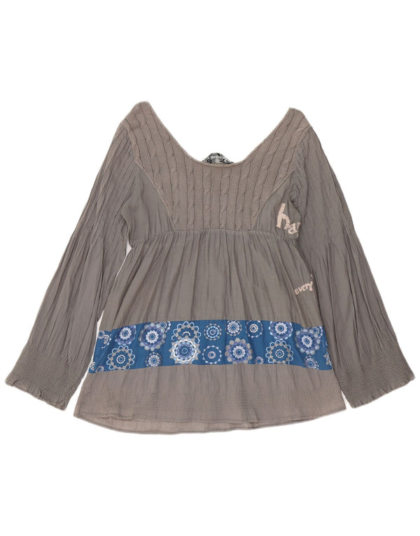 Desigual Dame Grafisk Langærmet Bluse Top UK 16 Stor Grå Geometrisk