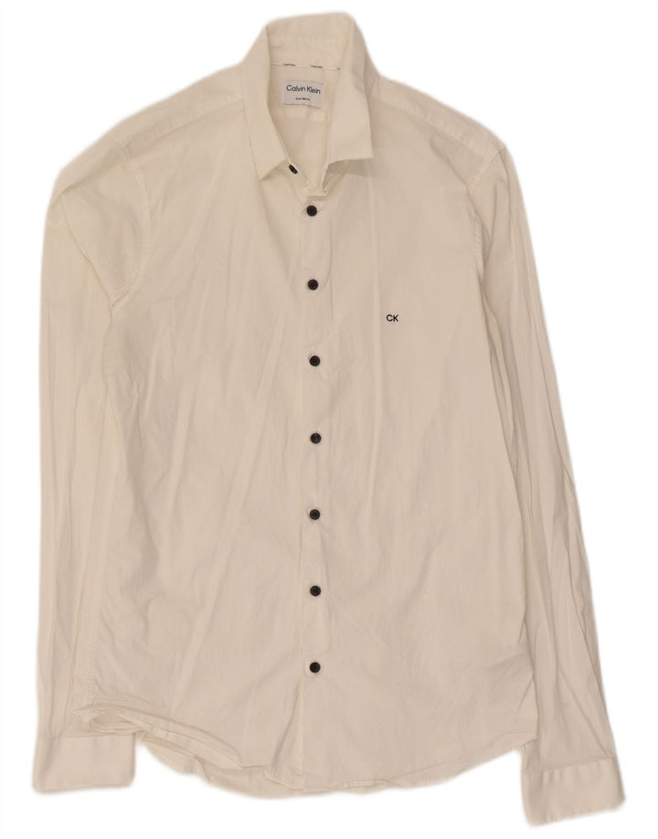 Calvin Klein Herre Extra Slim Fit Skjorte Størrelse 40 Medium Hvid Bomuld