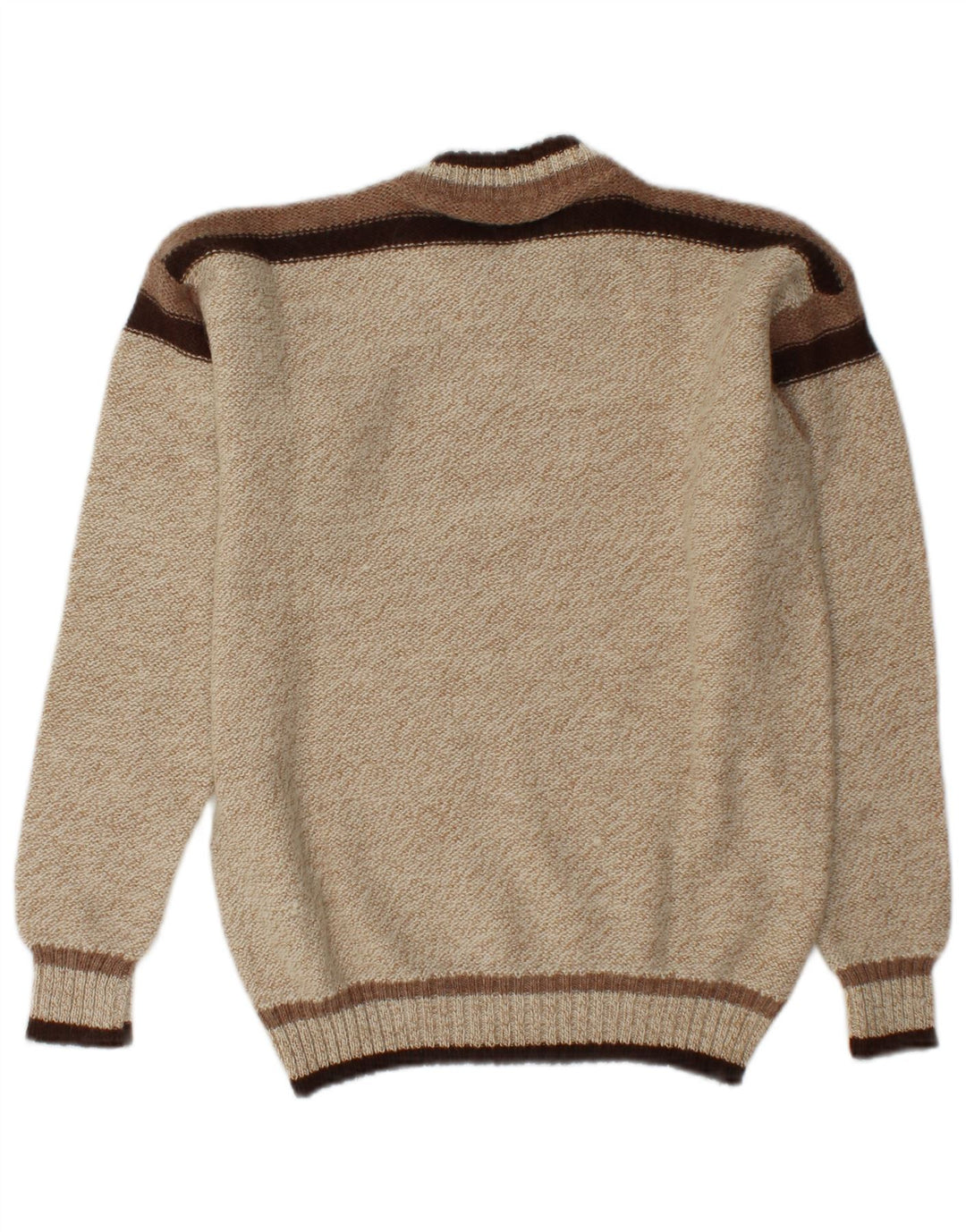 Vintage mænd med rund hals sweater mellembeige farveblok akryl