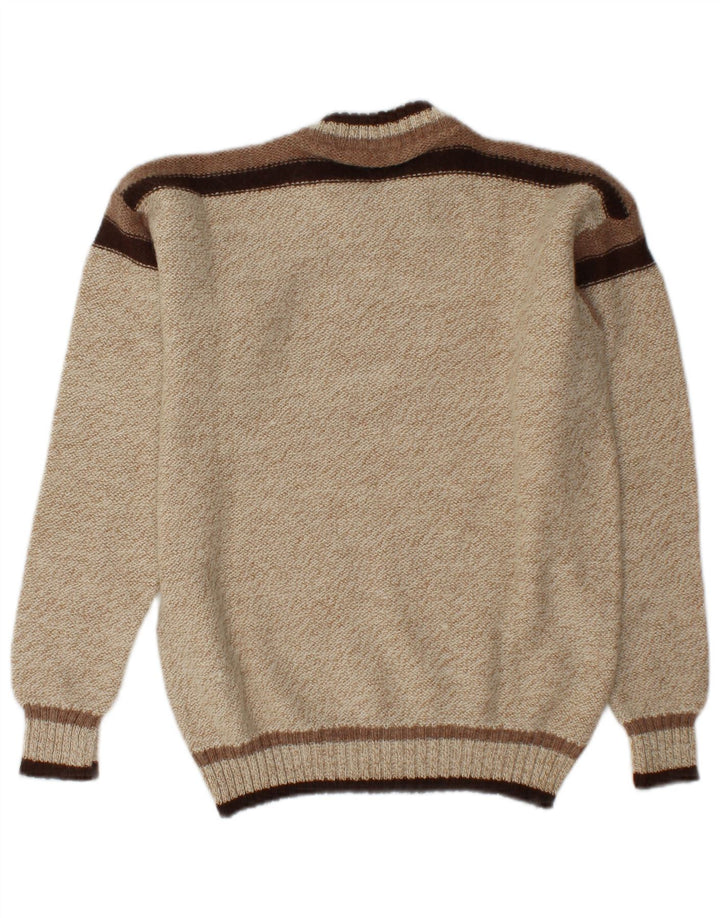 Vintage mænd med rund hals sweater mellembeige farveblok akryl