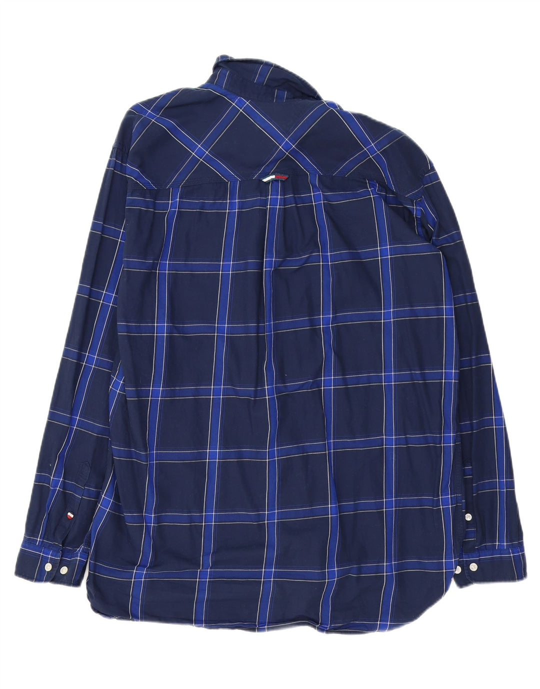 TOMMY HILFIGER Mens Regular Fit Shirt 2XL Navy Blue Check Cotton Vintage Tommy Hilfiger and Second-Hand Tommy Hilfiger from Messina Hembry 