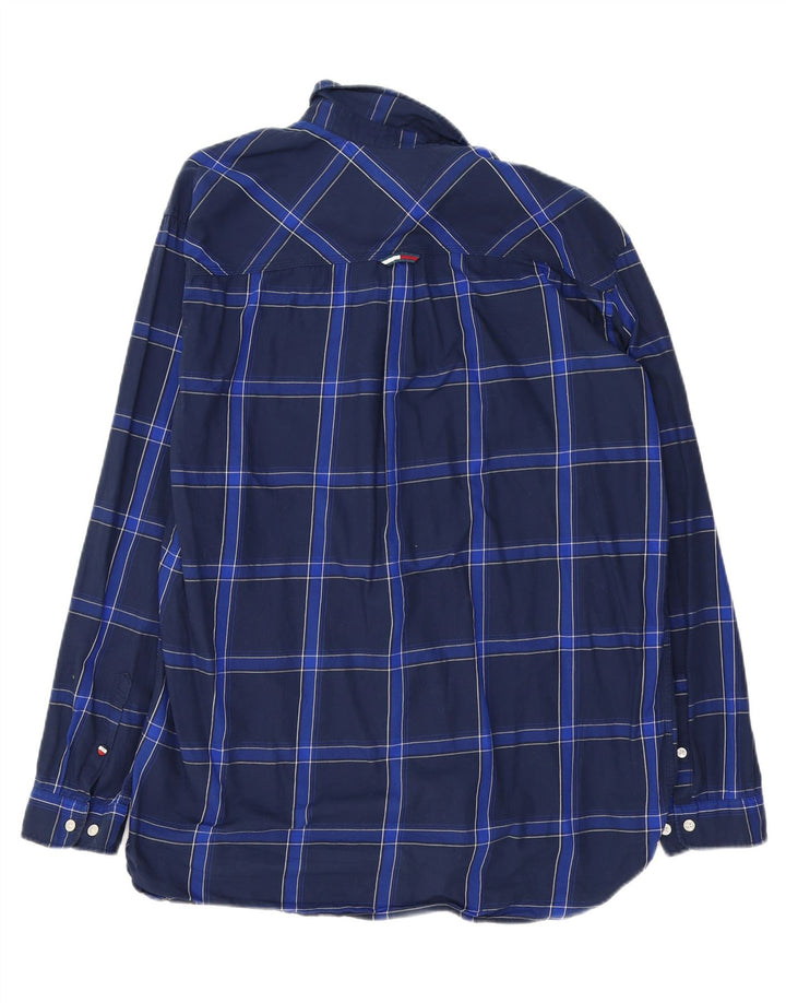 TOMMY HILFIGER Mens Regular Fit Shirt 2XL Navy Blue Check Cotton Vintage Tommy Hilfiger and Second-Hand Tommy Hilfiger from Messina Hembry 
