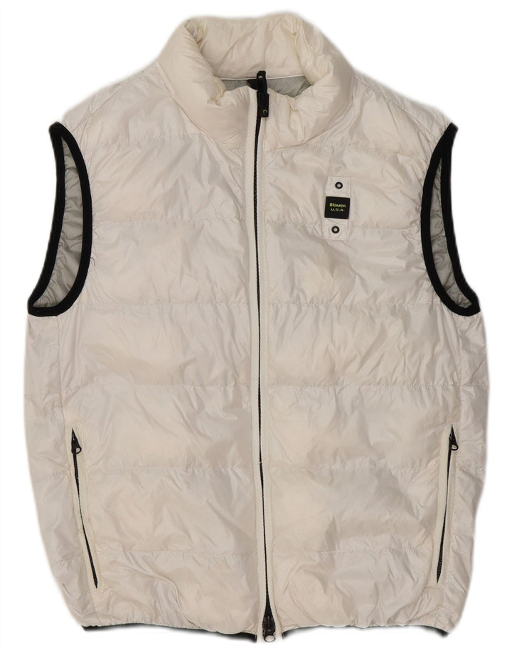 BLAUER Mens Padded Gilet UK 36 Small White Polyacrylic