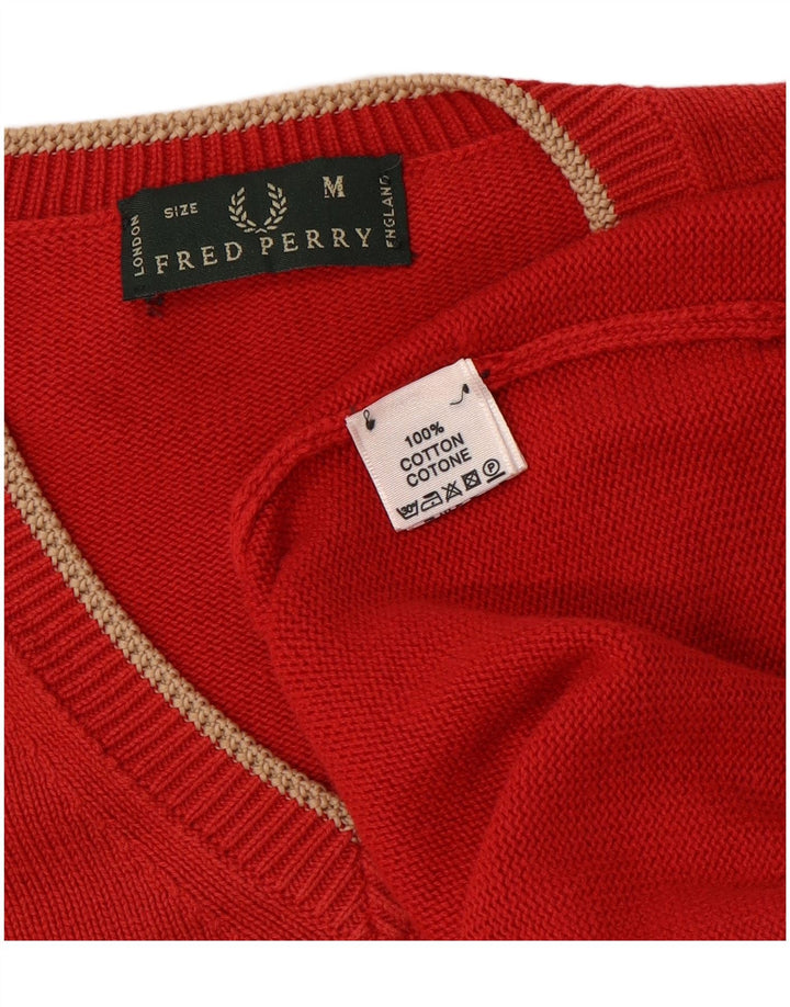 FRED PERRY Herre V-hals sweater Medium Rød Bomuld
