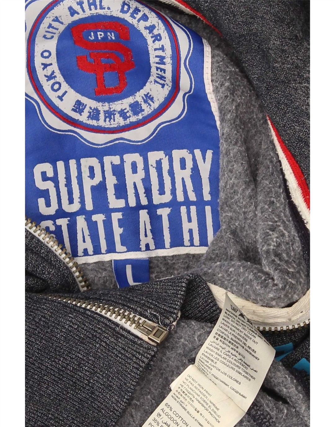 Superdry Herre grafisk hættetrøje med lynlås Stor grå bomuld
