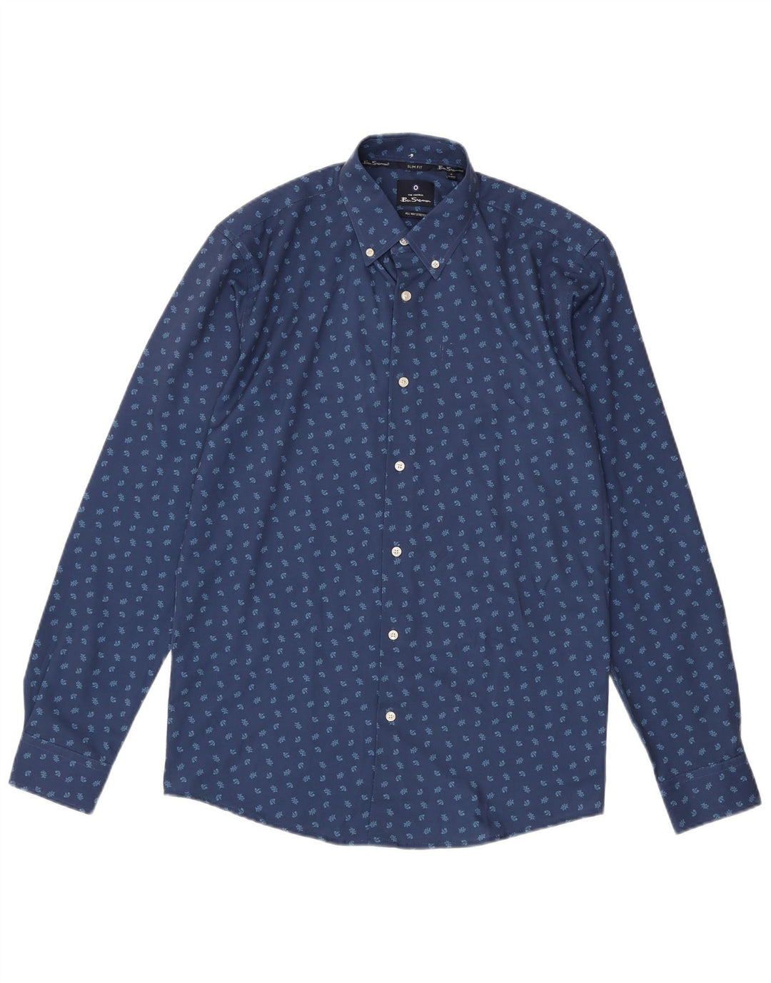 Ben Sherman Herre Slim Fit skjorte Størrelse 15 1/2 Medium Blue Floral Polyester