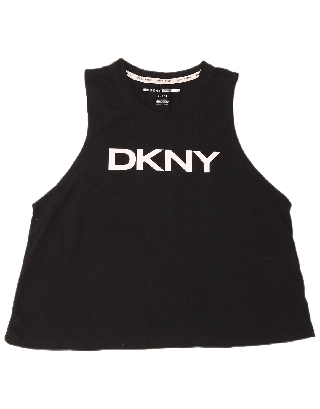 Dkny Dame Grafisk Vest Top UK 16 Stor Sort Bomuld