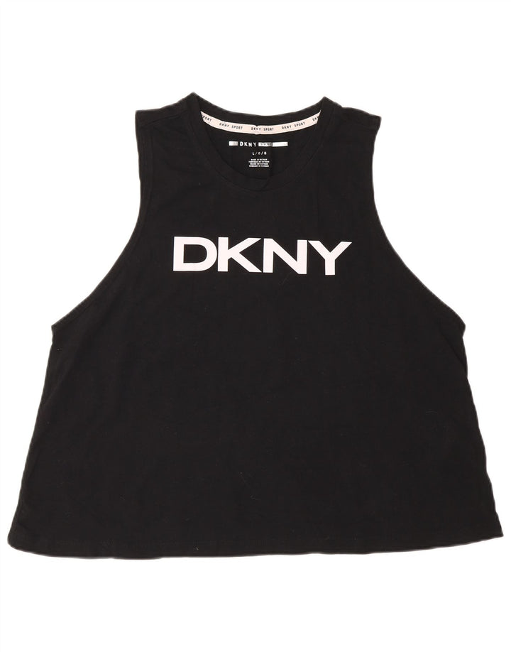 Dkny Dame Grafisk Vest Top UK 16 Stor Sort Bomuld