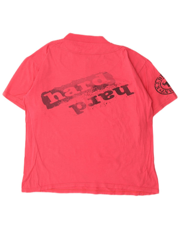 Vintage kvinders lynlås-hals grafisk T-shirt top UK 16 Large Pink