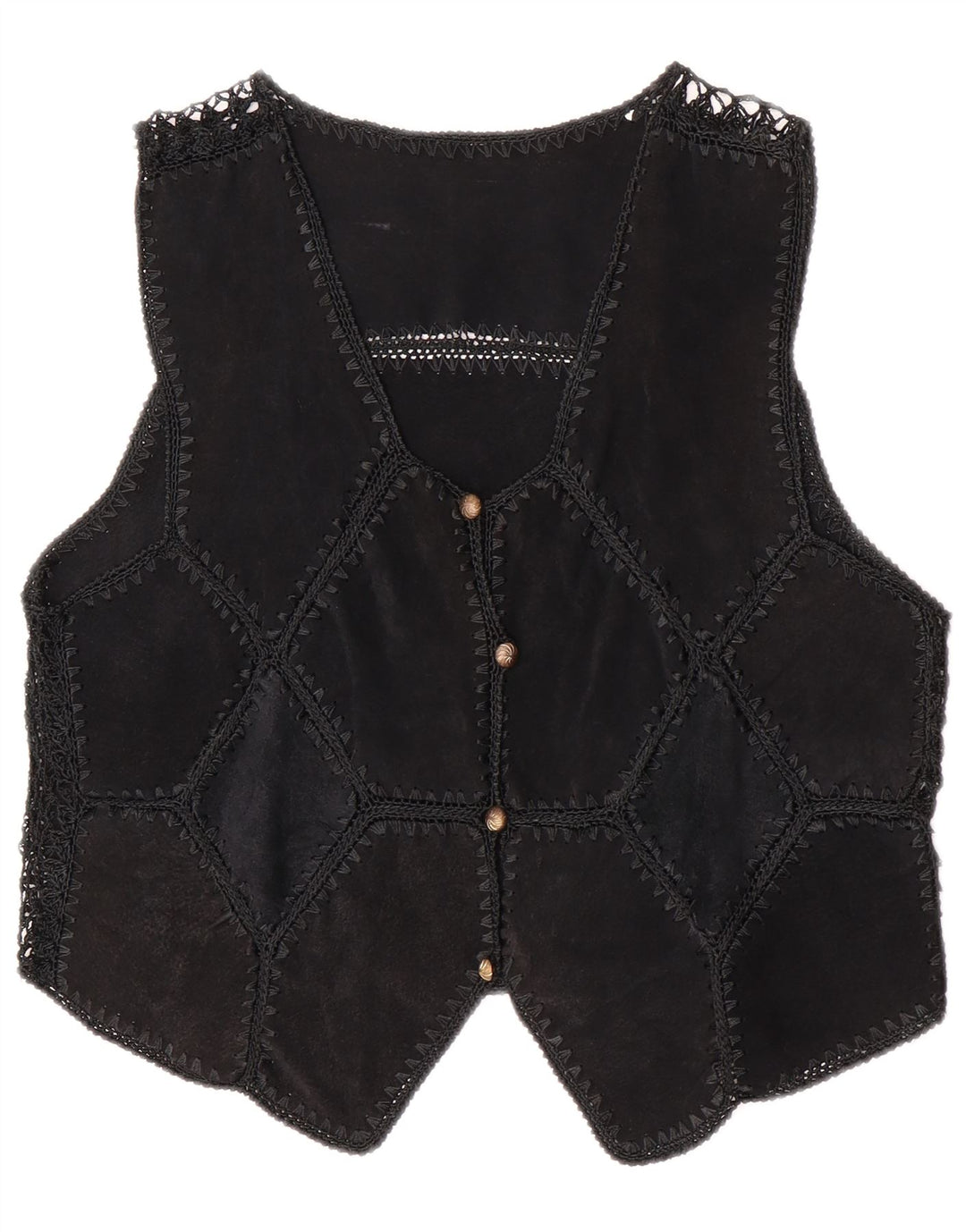 Vintage Dame Crop Ruskind Vest UK 14 Medium Sort Patchwork
