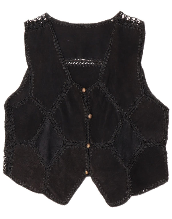 Vintage Dame Crop Ruskind Vest UK 14 Medium Sort Patchwork