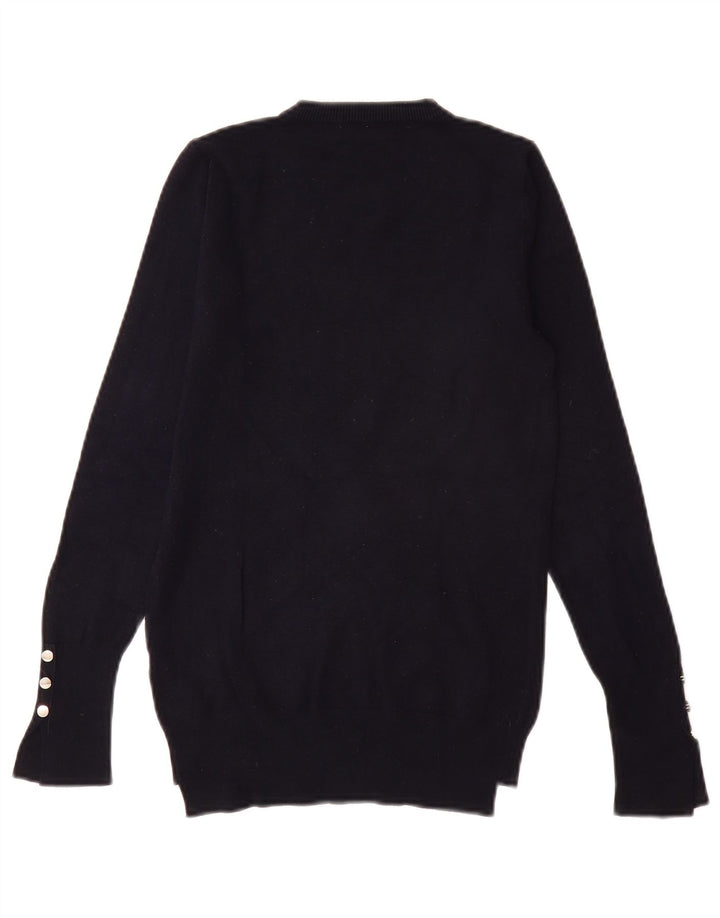 ZARA Womens Crew Neck Jumper Sweater UK 8 Small Navy Blue Viscose