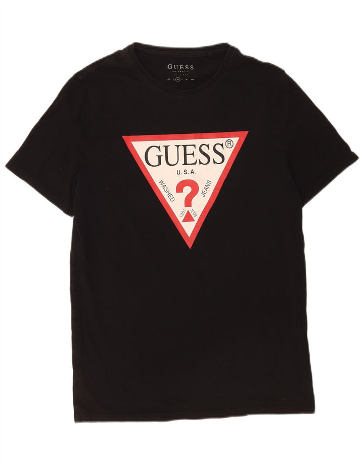 Guess Herre Slim Fit Grafisk T-Shirt Top Medium Sort Bomuld