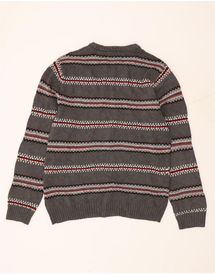 Chaps Herre Boat Neck Jumper Sweater Small Grey Fair Isle Bomuld