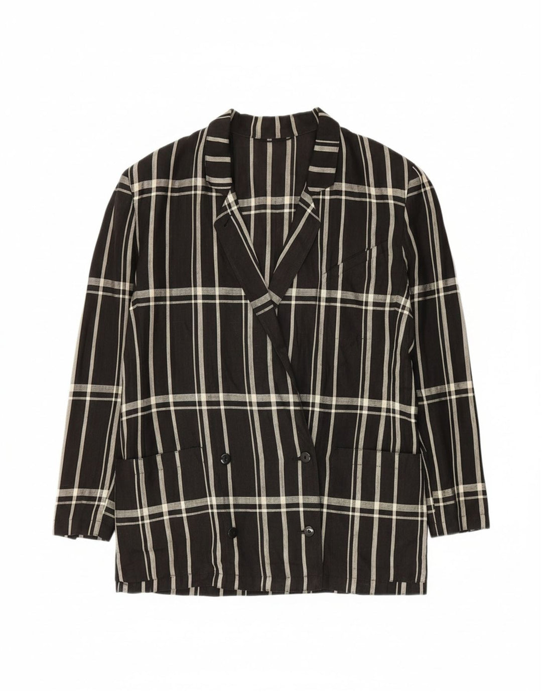 VINTAGE Womens Double Breasted Blazer Jacket IT 48 XL Black Check Vintage Vintage and Second-Hand Vintage from Messina Hembry 