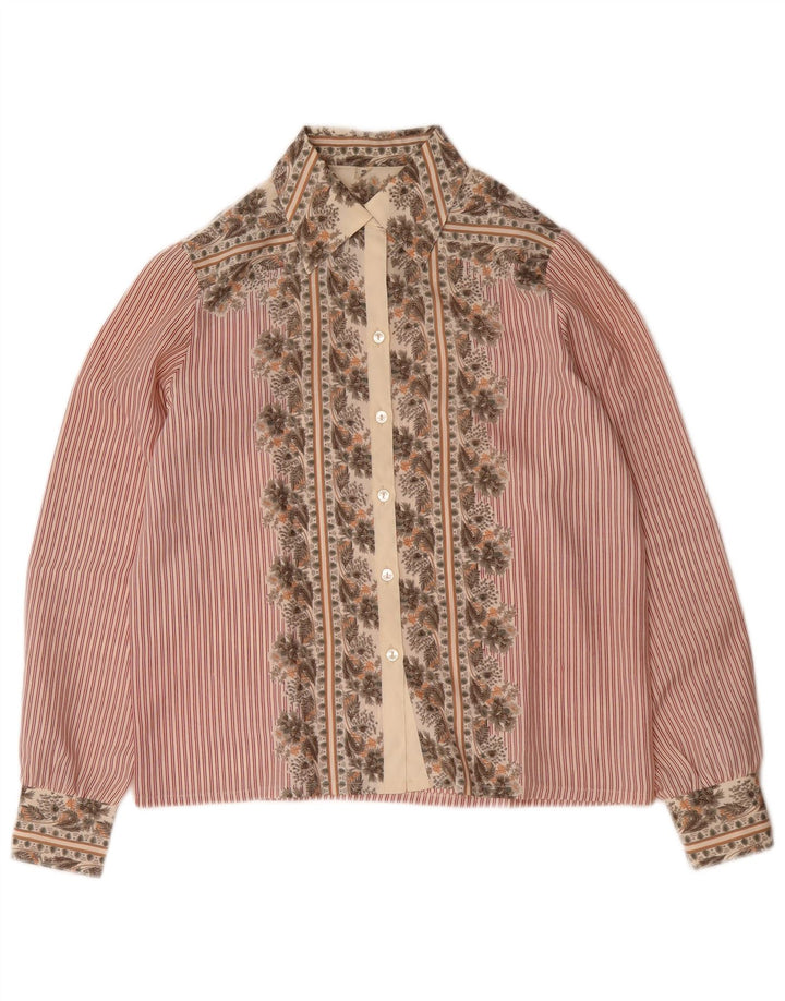 Vintage dameskjorte EU 38 mellemrød stribet polyester
