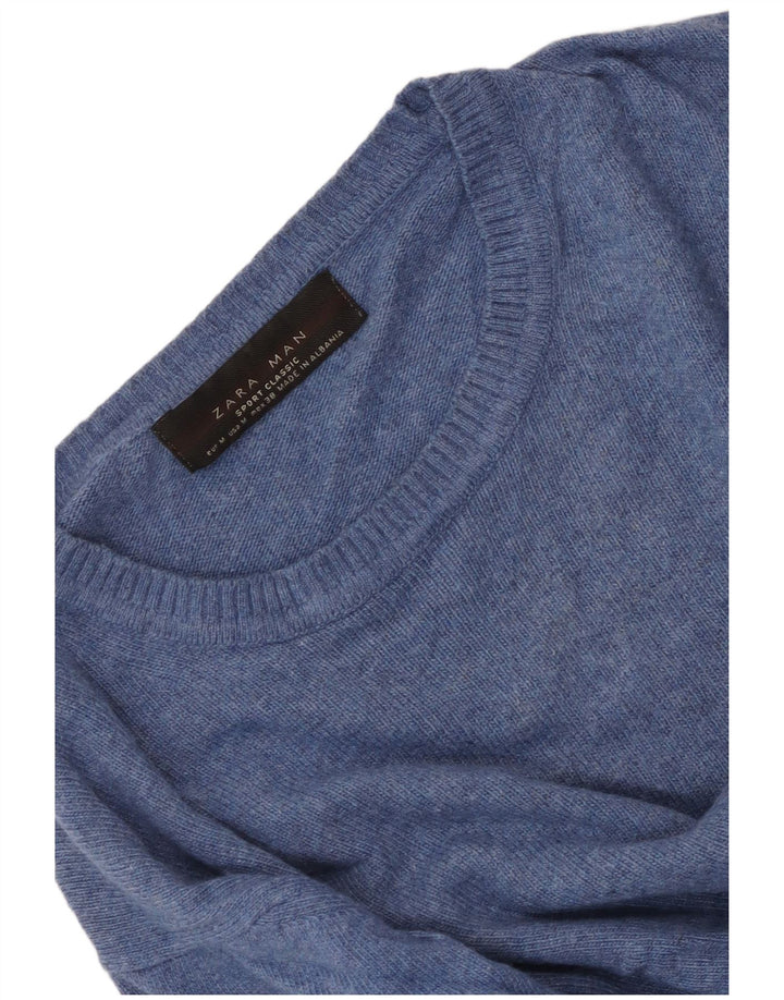 Zara Herre sweater med rund hals, mellemblå