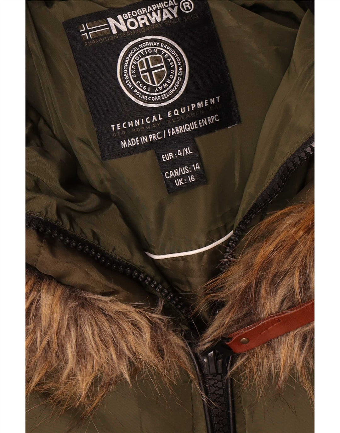 Norge hættejakke til kvinder UK 16 Stor Khaki Polyester
