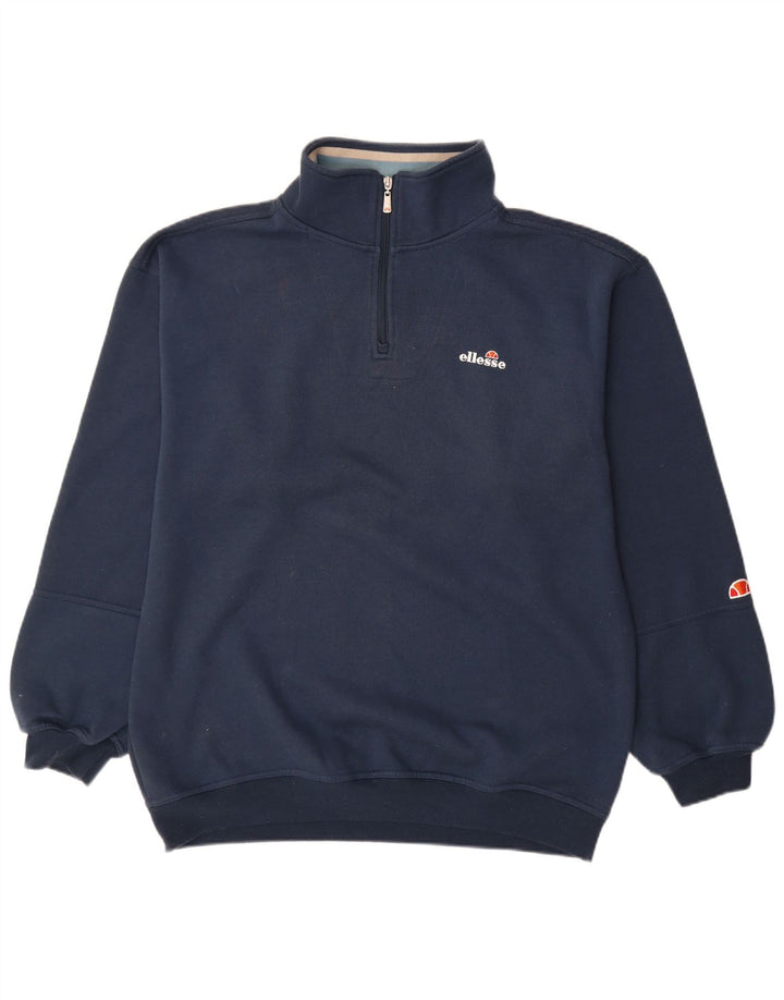 Ellesse Herre Zip Neck Sweatshirt Jumper Large Navy Blue Bomuld