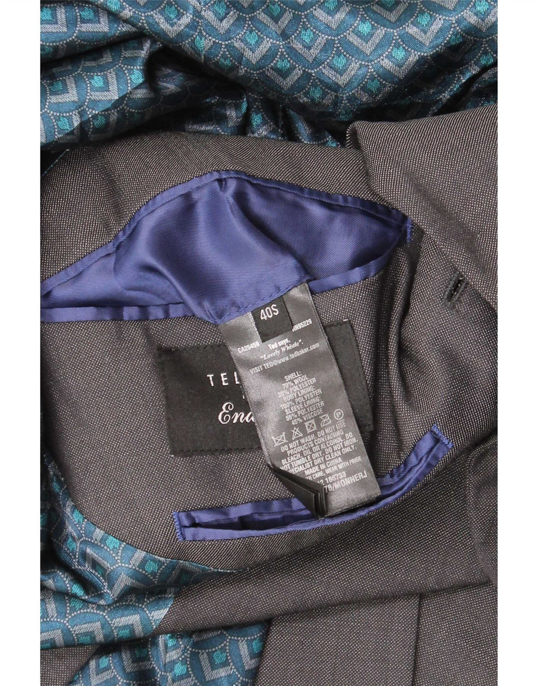 Ted Baker Herre Short 2 Button Blazer Jacket UK 40 Large Grey Wool
