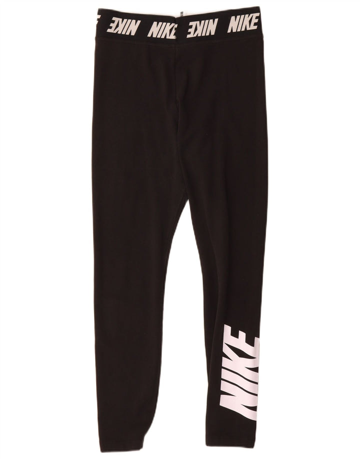 Nike Dame Grafiske Leggings UK 12 Medium Sort Bomuld
