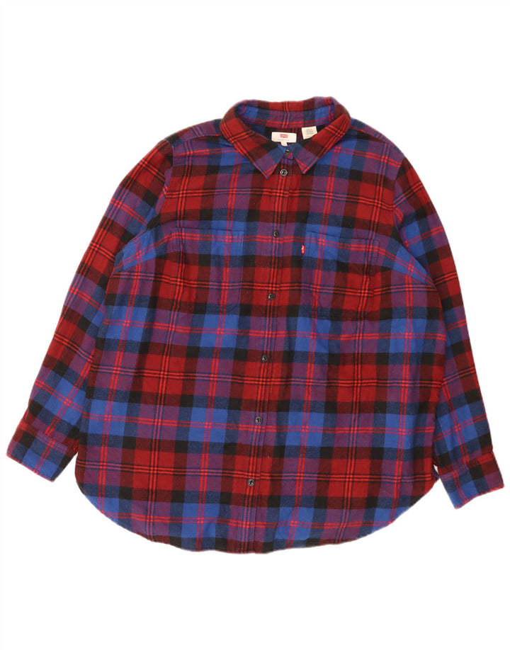 Levi's Dame Flanelskjorte UK 18 XL Rød Ternet Bomuld