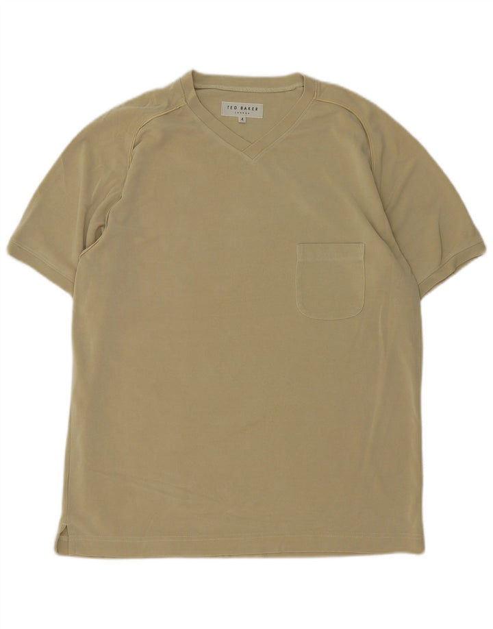 Ted Baker Herre T-Shirt Top Størrelse 4 Stor Khaki Bomuld