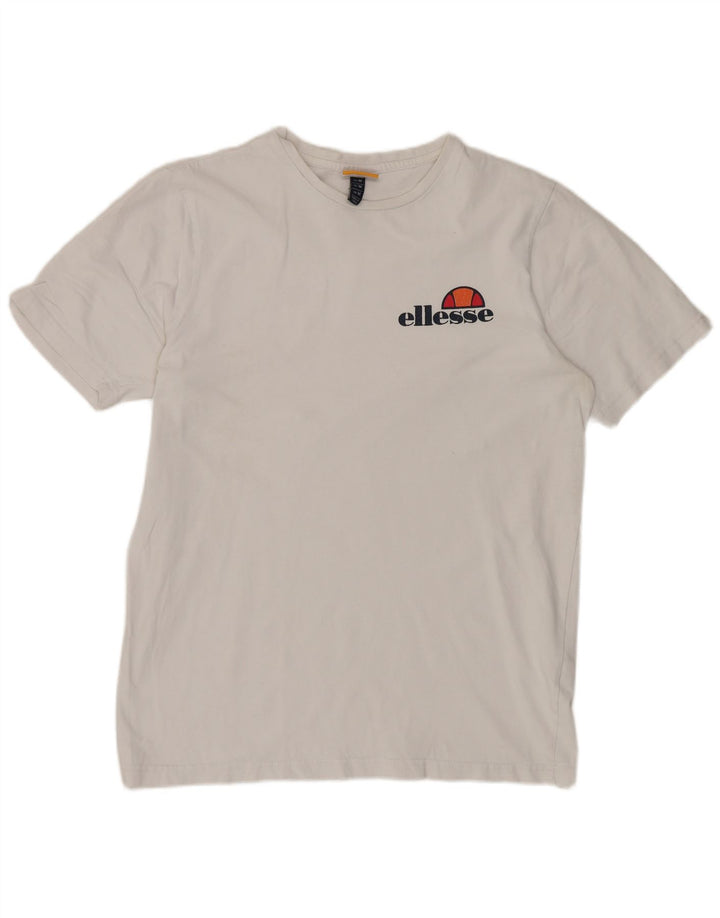 ELLESSE Grafisk T-shirt top til kvinder UK 14 Medium hvid bomuld
