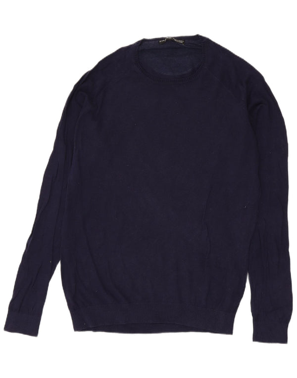 Zara Herre sweater med rund hals XL marineblå bomuld