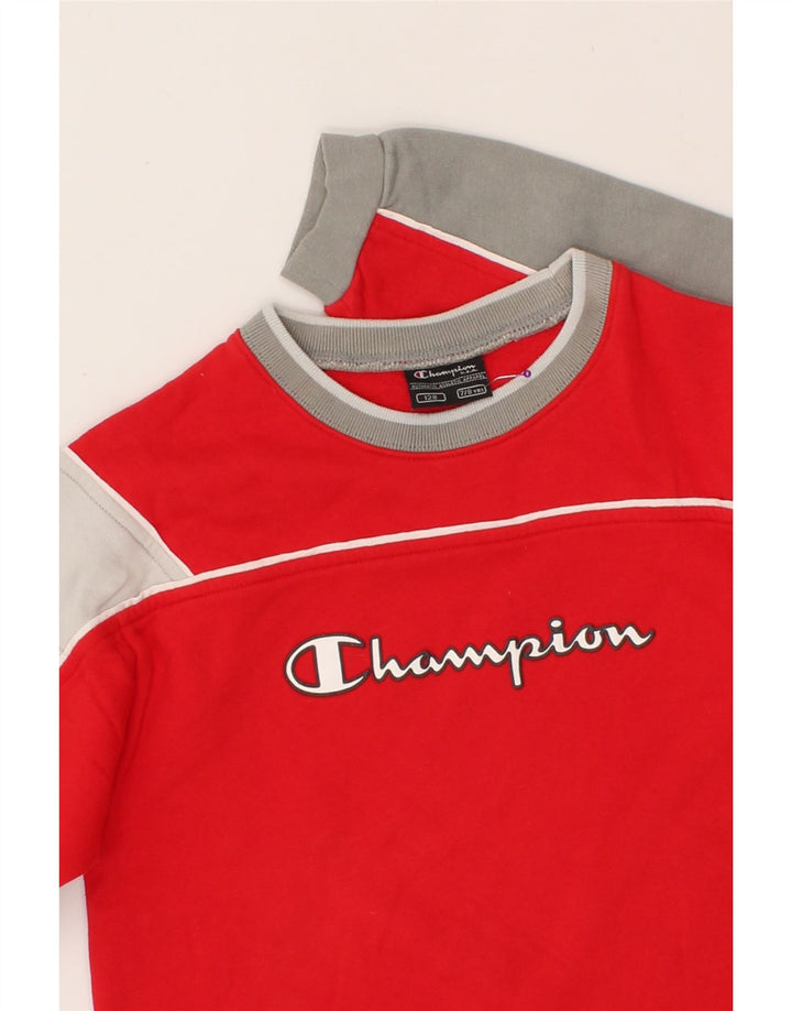 CHAMPION Boys Graphic Top Long Sleeve 7-8 Years Red Colourblock Cotton Vintage Champion and Second-Hand Champion from Messina Hembry 