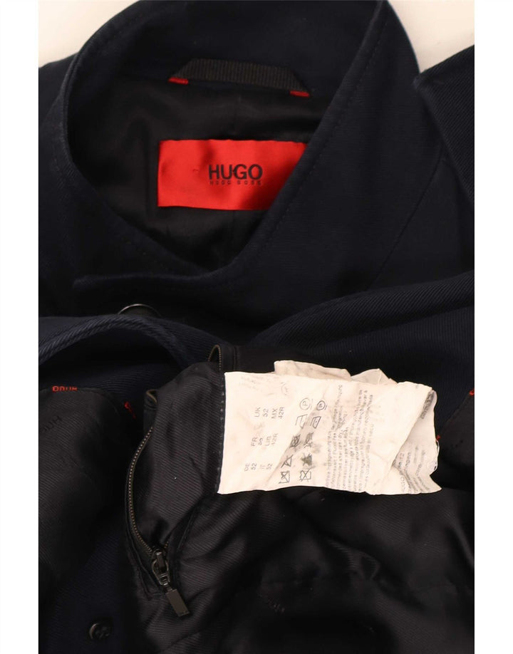Hugo Boss Herre Overfrakke EU 52 XL Marineblå Bomuld