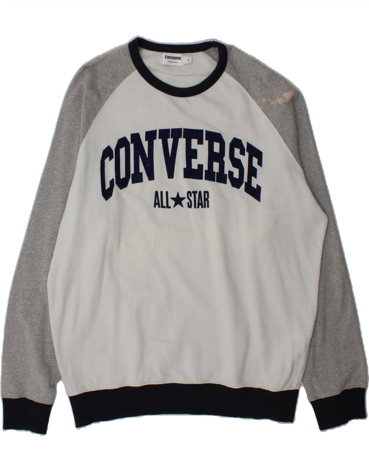 CONVERSE Mens Graphic Sweatshirt Jumper XL White Colourblock Cotton Vintage Converse and Second-Hand Converse from Messina Hembry 