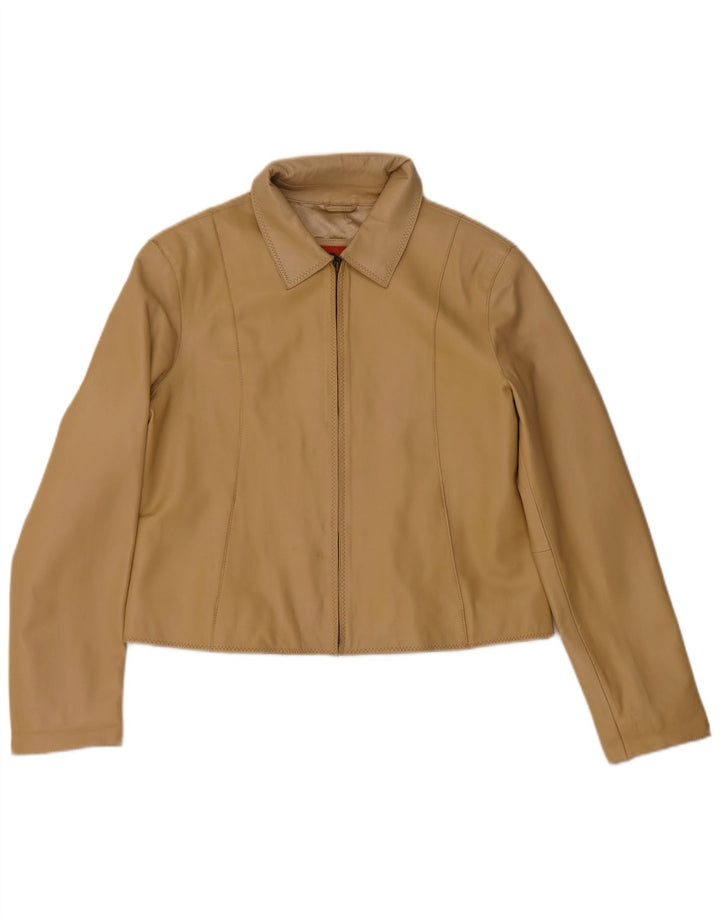 Helium Dame Crop Læderjakke UK 14 Medium Beige Læder