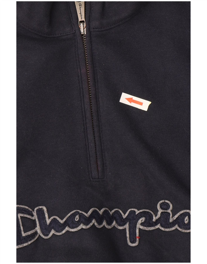 Champion Herre grafisk lynlås-hals sweatshirt jumper stor marineblå bomuld