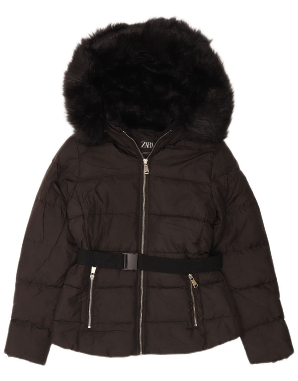 Zara Polstret hættejakke til kvinder UK 10 Lille sort polyester