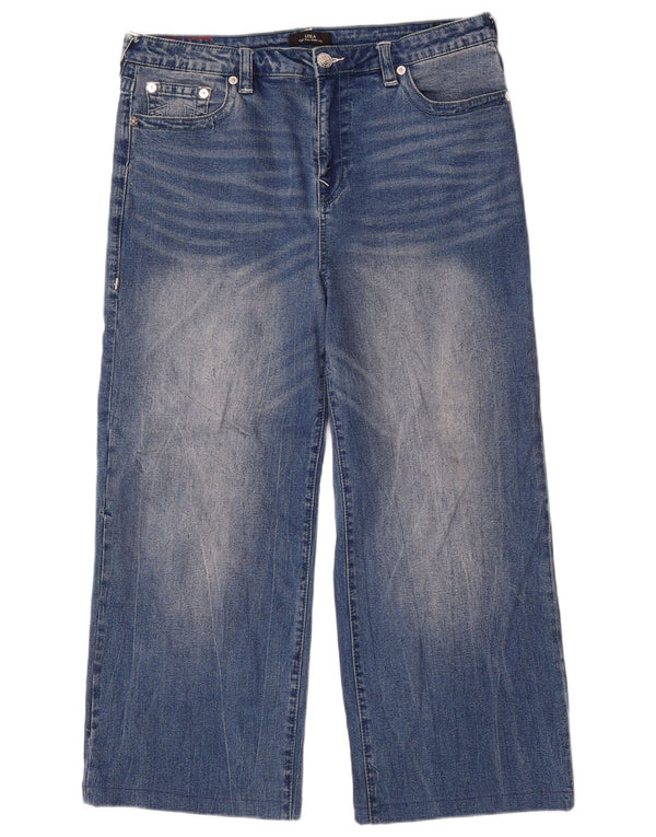 True Religion Dame Leila Højtaljede Brede Ben Beskåret Jeans W32 L26 Blå