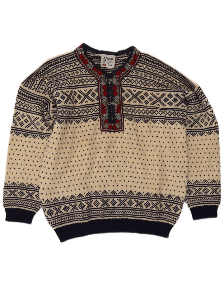 Voss Herre Unisex V-hals sweater Medium Off White Fair Isle Wool