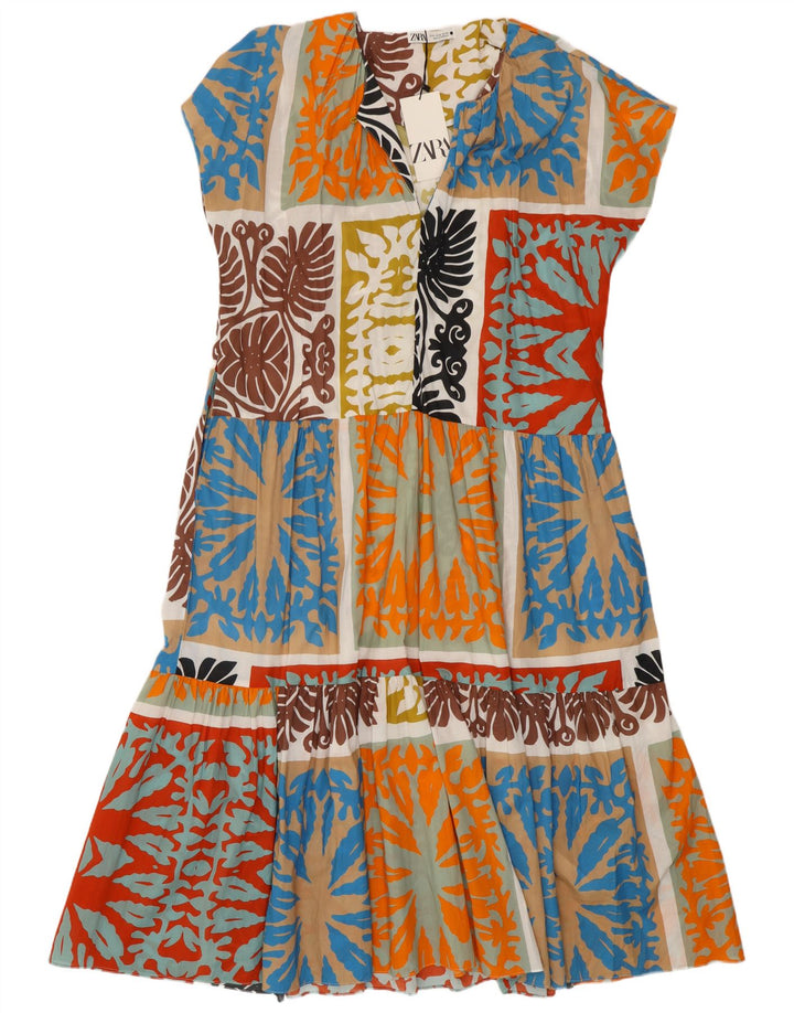 Zara Dame Maxi Dress UK 18 XL Flerfarvet Patchwork Bomuld