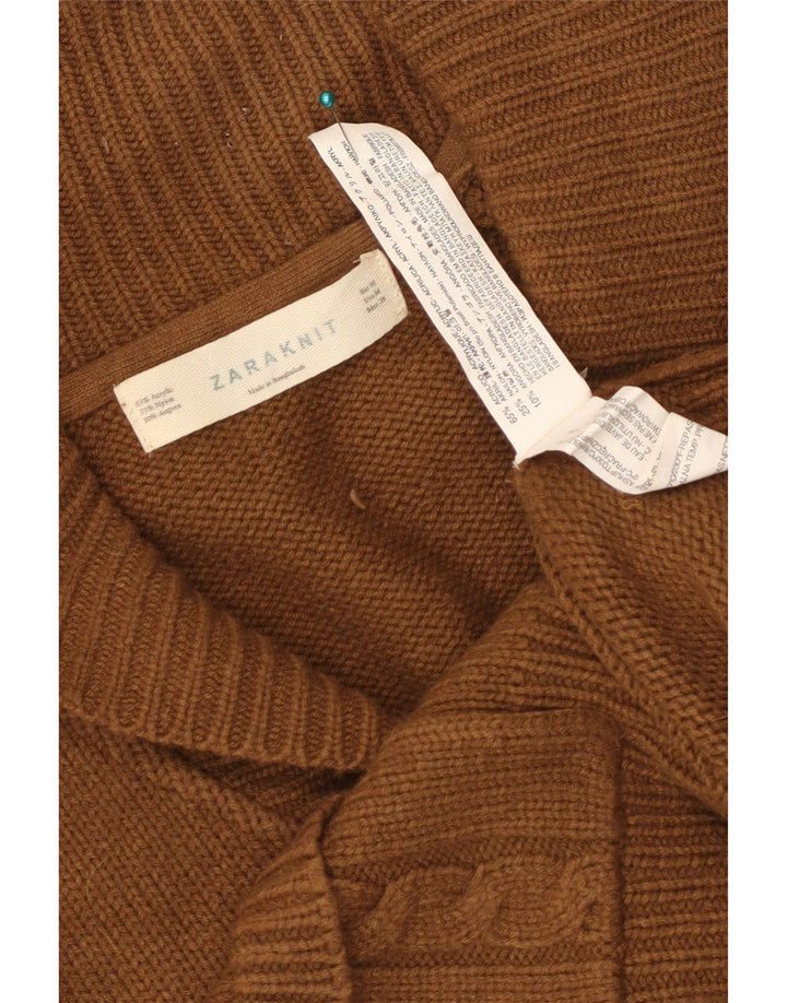 Zara Womens Crop Cardigan Sweater UK 12 Medium Brown Akryl