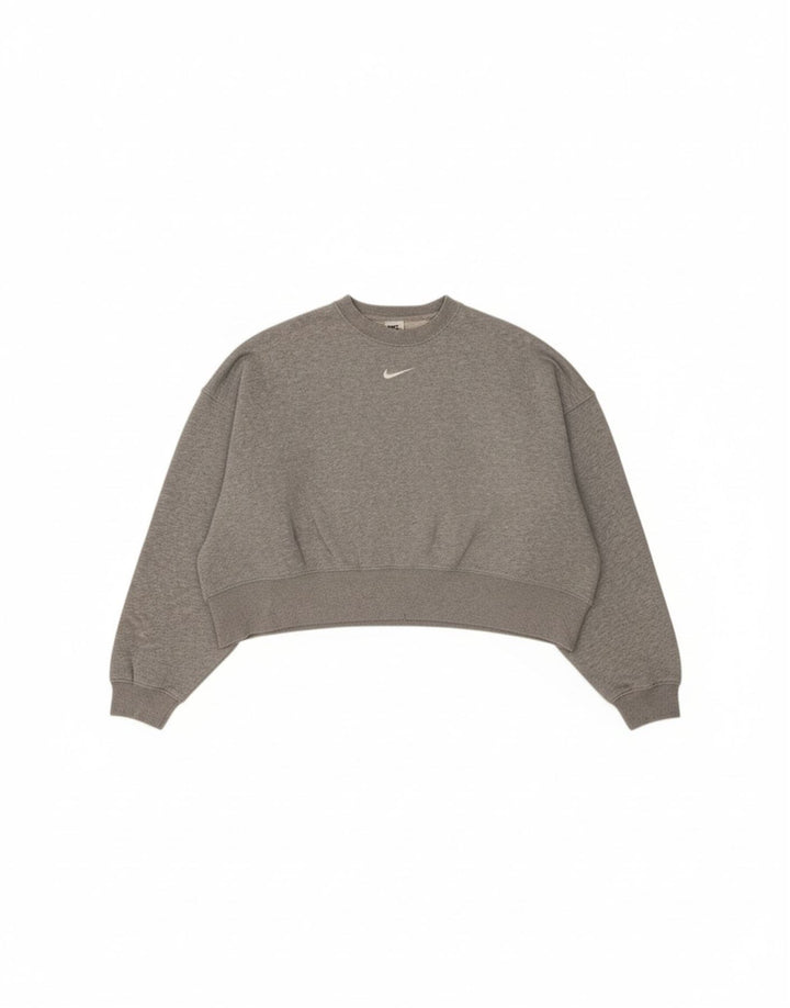 NIKE Womens Oversized Crop Sweatshirt Jumper UK 14 Medium Grey Cotton