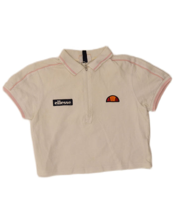 Ellesse Womens Graphic Crop Polo Shirt UK 6 XS Hvid Bomuld