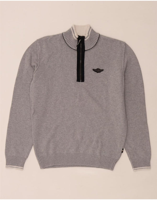 Aeronautica Militare Herre Zip Neck Jumper Sweater Medium Grey Colourblock